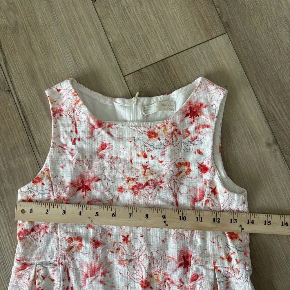ZARA Girls Sleeveless Zip Back 100% Cotton Denim Dress SZ 13-14‎ White Pink